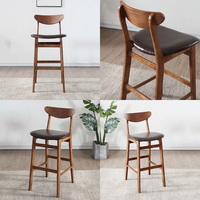 Chaise de bar moderne en bois massif de style nordique à pieds hauts pour la maison, le restaurant, l'hôtel, l'extérieur, les loisirs et la salle à manger