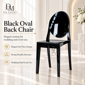 เก้าอี้พลาสติกสีดำทรงโมเดิร์น รุ่น Ghost Chair แบบชิ้นเดียว พนักพิงรูปไข่ สำหรับงานแต่งงาน งานเลี้ยง งานอีเว้นท์ ให้เช่า ขายส่ง - Product Image 1