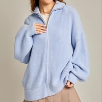 Pull cardigan en tricot surdimensionné décontracté pour femmes, logo personnalisé, vente en gros, automne, nouveau pull à manches longues, fabricant de hauts