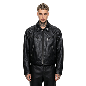 Chaqueta de Cuero PU Acolchada para Motociclista con Bordado Completo de <span class=keywords><strong>Toro</strong></span> y Patrón de Caballo Lavado, Ropa Casual de Montar, Chaqueta de Invierno para Hombre - Product Image 1