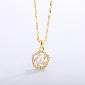 Collier pendentif en perles d'eau douce naturelles, bijoux en cuivre couleur or, collier ras du cou à fleur rotative pour femmes, cadeau - Product Image 2