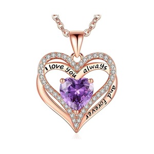 Colgante de cobre en forma de amor infinito más vendido, collar de corazón con placa de oro rosa de circón con piedra natal de 12 colores para esposas, novias - Product Image 3