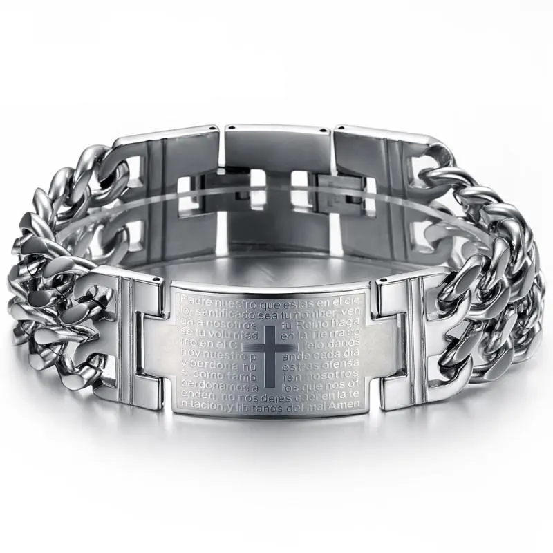 Bracelet personnalisé en acier inoxydable pour hommes, bijou classique, plaqué or, tendance, vierge, qi, seigneur, prière, croix, vente en gros