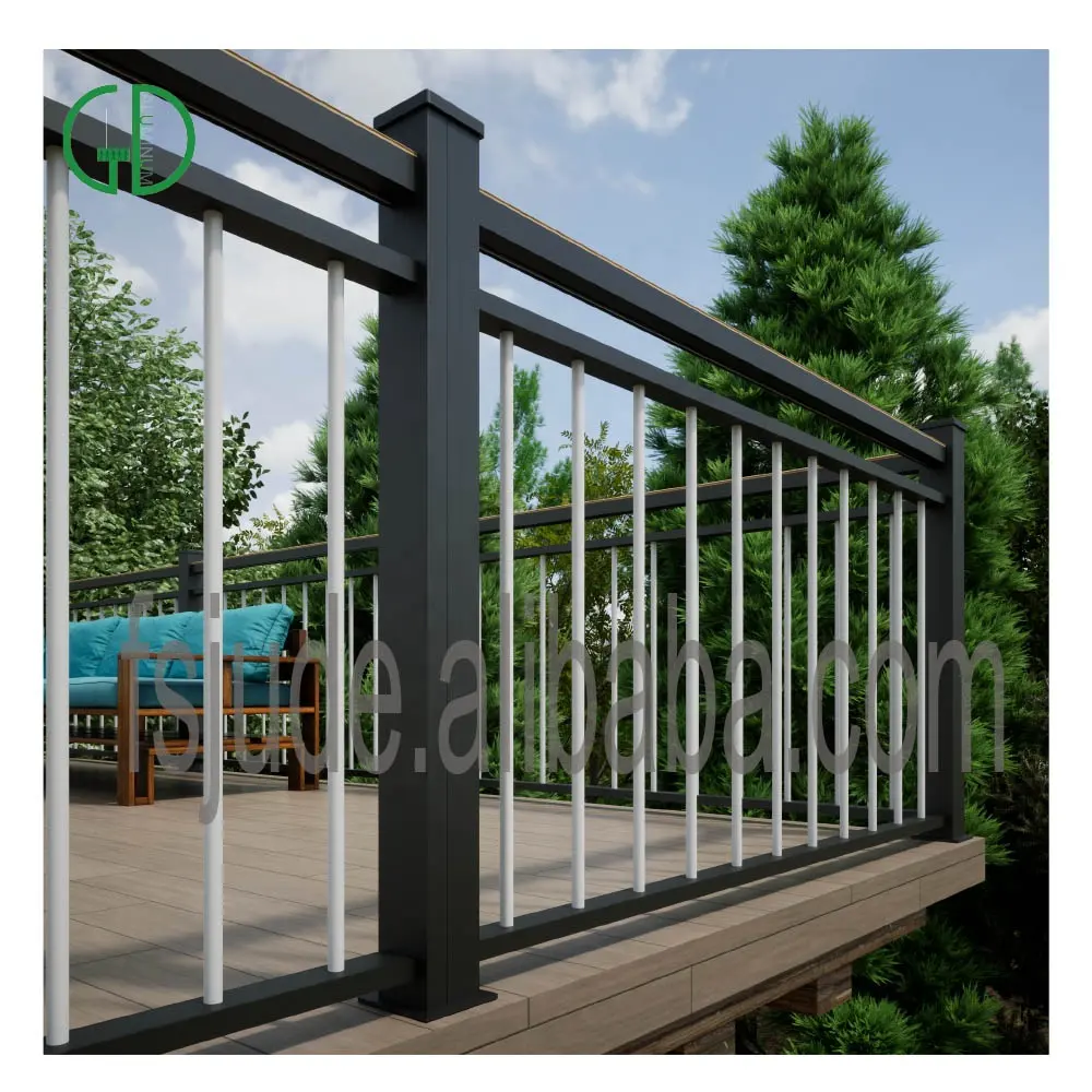 GD Balustrade Desain Teras Aluminium Hitam Dalam Ruangan Luar Tangga Pagar Balkon Prancis