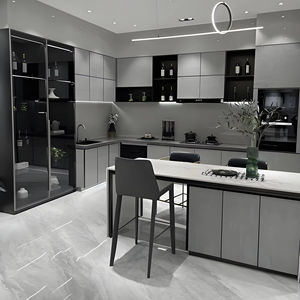 Usine chinoise Vente en gros Conception personnalisée Style européen Moderne Laque mate Armoire de cuisine gris foncé - Product Image 1