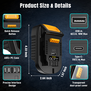 Adaptateur <span class=keywords><strong>de</strong></span> batterie pour outils <span class=keywords><strong>Dewalt</strong></span> avec chargeur USB A et Type-C, convertit la batterie Makita 18V en alimentation pour les outils <span class=keywords><strong>Dewalt</strong></span> 20V - Product Image 5