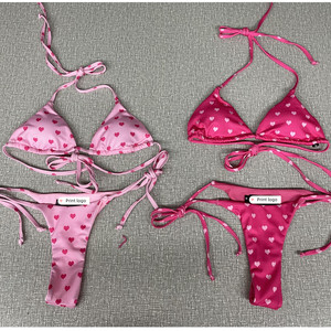 Ensemble deux <span class=keywords><strong>pièces</strong></span> <span class=keywords><strong>de</strong></span> luxe <span class=keywords><strong>vert</strong></span> pour <span class=keywords><strong>femme</strong></span>, maillots <span class=keywords><strong>de</strong></span> <span class=keywords><strong>bain</strong></span> triangle sans couture avec service OEM, motif imprimé pour la plage - Product Image 3