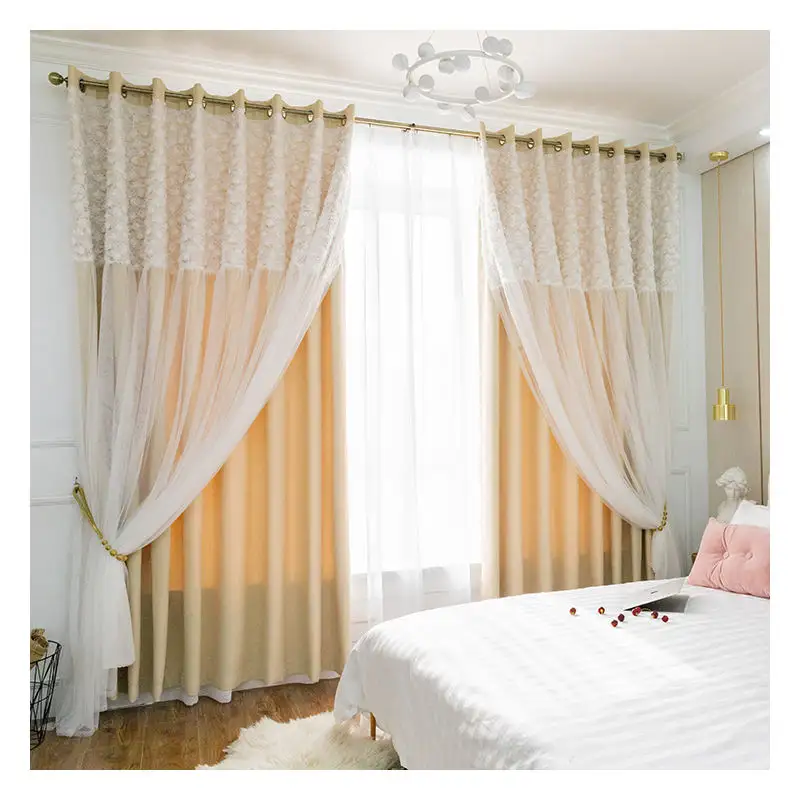 Innermor Double Layer Blackout Curtains Cutout For Living Room Home Decor White Sheer Window Curtain Panels For Bedroom