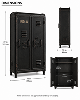 Armoire à liqueurs vintage industrielle en métal avec portes doubles, étagères en bois, rangement pour bouteilles de vin et verres, pour la décoration de bar à domicile ou de salon