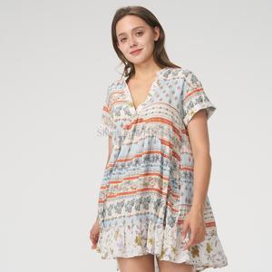 Vestido Mini Casual de Verano para Mujer, Cómodo, 100% Algodón y Lino, Moderno, Estampado a Rayas, Personalizable, Tejido, en Oferta - Product Image 6