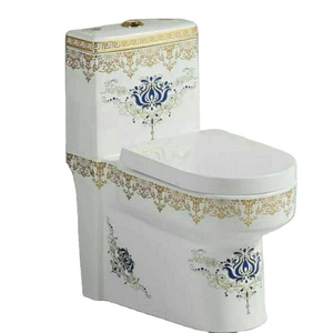 <span class=keywords><strong>Cuvette</strong></span> de toilettes WC moderne allongée dorée, structure monobloc à poser au sol, double chasse, évacuation en P, pour salle de bain - Product Image 2