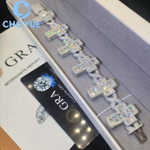 Hot Sale 925 Sterling <b>Silver</b> Moissanite25 MM Cuban Link Bracelet Baguette Cross Bracelet Iced Out Jewelry <b>Men</b> Pass Diamond Test - Product Image 3