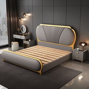 Muebles de Dormitorio de Madera de Lujo Más Vendidos, Cama de Cuero Suave, Estructura de Cama Doble Extra Grande con Juego de Colchón y Almacenamiento - Product Image 5