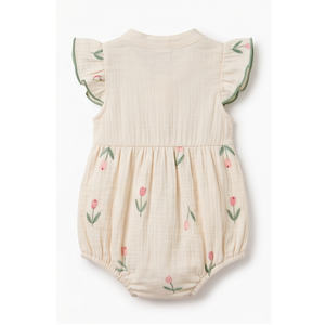 Body de Algodón Suave para Bebé Niña, con Bordado Floral, Sin Mangas, Cuello Camisero, Estilo Pétalo, para Primavera, Sin Etiqueta - Product Image 4