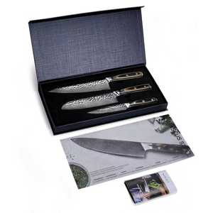 Ensemble de couteaux de cuisine de chef en acier martelé à 3 pièces avec manche en bois Pakka, logo personnalisé promotionnel, <span class=keywords><strong>couteau</strong></span> <span class=keywords><strong>japonais</strong></span> <span class=keywords><strong>Santoku</strong></span> utilitaire - Product Image 5