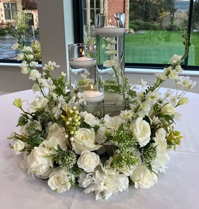 Couronnes de fleurs artificielles bleues, guirlande de roses, porte-bougie pour centre de table de mariage, décoration de chandelier - Product Image 5