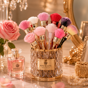 Brocha de Maquillaje Profesional de Lujo en Forma de Rosa con Mango de Plástico, Pelo Sintético de Alta Calidad para Base, Venta al Por Mayor - Product Image 2