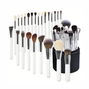 FYD Customize White Champagne Gold Synthetic Cosmetic Brushes Kit 5-24pcs Vegan Makeup Brushes Set With Bag