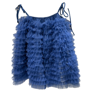 Venta al por mayor de fábrica: Nueva camiseta sin mangas de verano con tirantes finos, volantes y malla, en colores sólidos dulces y elegantes, de diseñador. - Product Image 5