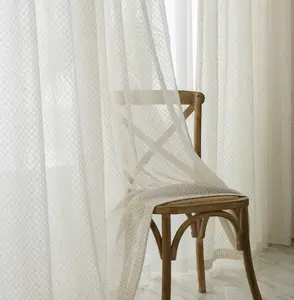 Kain Voile Jacquard krim putih Terbuka Prancis, gaya Ins katun berkualitas tinggi dan Linen kain tirai tipis balkon dekoratif