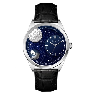 Orologio da Polso Classico Casual da Uomo con Quadrante Smaltato 3D Luna Blu e Terra, Orologio Meccanico <span class=keywords><strong>di</strong></span> Lusso in Pelle per Uomo - Product Image 5