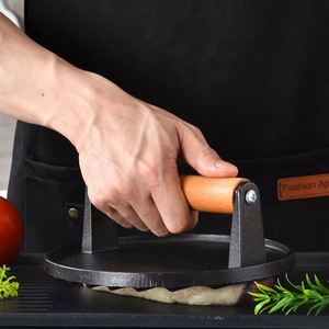 Prensa para Hamburguesas de Alta Calidad con Mango de Madera, Herramienta para Aplanar Carne de Res, Pollo y Pescado, para BBQ - Product Image 4
