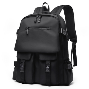 Laptop <b>Backpack</b> <b>Large</b> Capacity Waterproof Multi Layer Storage For Business Travel School Unisex Solid Color Black Gray - Product Image 5