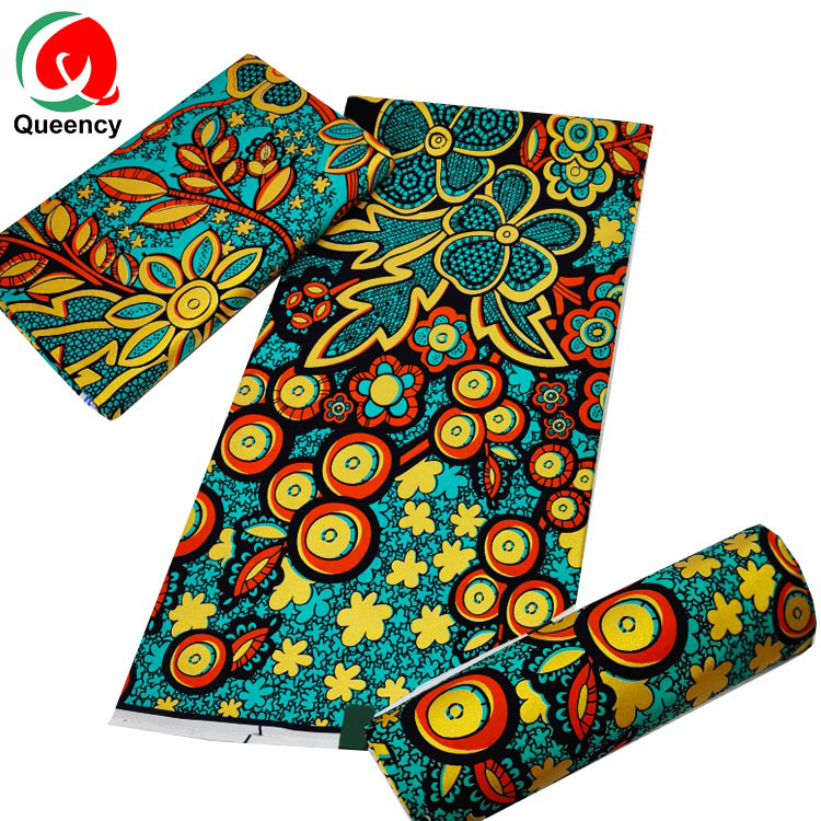 Queency голландское качество, мягкая африканская восковая ткань Atamfa, 100% хлопок, чистая печать, Золотая восковая ткань в цветочных узорах