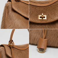 Sac à bandoulière sur mesure en cuir véritable et fourrure animale pour femme, sac à rabat en peluche, grand sac fourre-tout doux pour le travail et la ville, OEM ODM