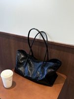 Sac à main en cuir PU noir effet crocodile, mode coréenne, sac fourre-tout décontracté grande capacité, sac à main pour femme, sac à bandoulière