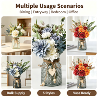 Bouquet de fleurs artificielles pour décoration de table, tons automnaux doux, dahlias et roses mélangés, accentuations de verdure d'eucalyptus, garniture de vase