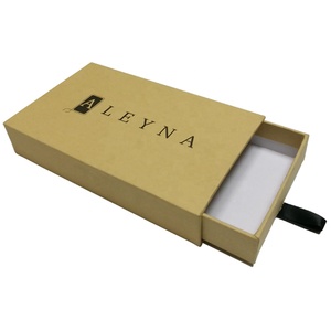 Custom Black Printing Brown Kraft Jewelry Box <b>Drawer</b> <b>Pull</b> with Ribbon - Product Image 1