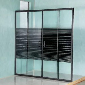 Chuveiro de vidro temperado padrão listrado preto chuveiro de porta dupla simples com forma de linha reta