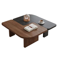 Table basse rotative en MDF de style Mid-Century Modern, design modulaire irrégulier créatif, finition noyer, pour petits appartements