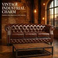 Canapé Chesterfield en cuir véritable italien de haute qualité, style rustique capitonné, couleur bronzée, 3 places, ensemble modulaire pour salon