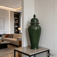 Vase à gingembre luxueux, fin et brillant, vert forêt, 60 cm de haut, grand vase de sol avec couvercle