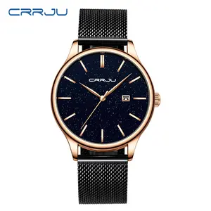 CRRJU 2267 bracelet en maille affichage de la date mode unique noir shenzhen reloj montre fabricants de montres en chine