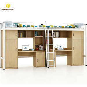 School University Dormitory <strong>Bed</strong> Furniture Metal Double <strong>Loft</strong> <strong>Bed</strong> <strong>Frame</strong> with Wardrobe Study Desk &amp; Storage Cabinet for 2 Students - Product Image 3