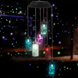 Outdoor Solar Wishing bottle Wind Chimes LED Solar Light Color Changing LED Mobile Wind Chime for Porch Deck Garden Patio Decor