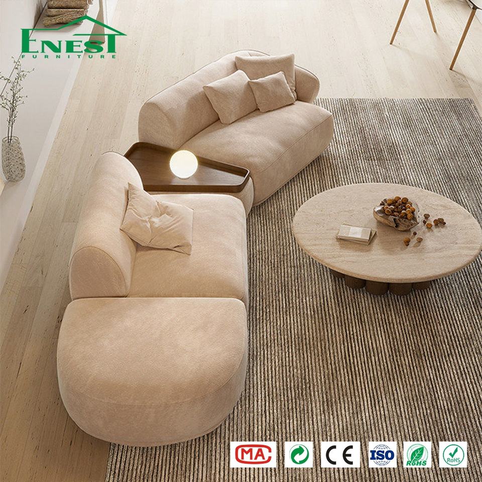 Cream Curved Boucle Corner Sofa Set Modern Minimalist Style Sponge ...