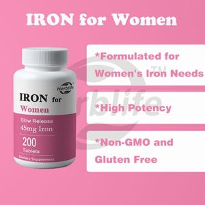 Suplemento de Hierro para Mujeres - Venta Caliente OEM - Personalizable |   45 mg |   200 Tabletas |   Tabletas Vegetarianas, Sin OMG, Sin Gluten - Product Image 3