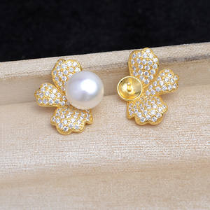 DIY Accessories 925 Silver Base Lotus Pendant Empty Holder 11-12mm <b>Concealer</b> Holder 14-15 Ring JG5898 for Pearl Earrings - Product Image 2