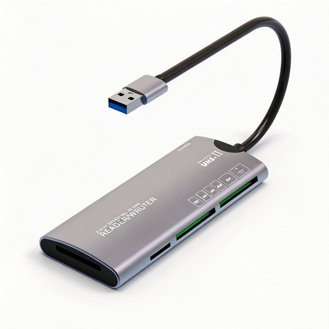 USB3.0 OTG High Speed Multi-function Card Reader, Supports CF/SD/SDHC/TF/XD/MS/M2, Plug and Play/mobile and PC Accessory