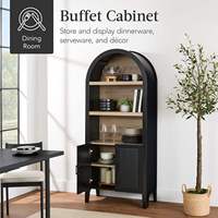 Étagère à livres moderne réglable à 5 niveaux, gain de place, armoire de rangement, chêne noir avec portes de garde-manger cintrées pour salon, chambre à coucher