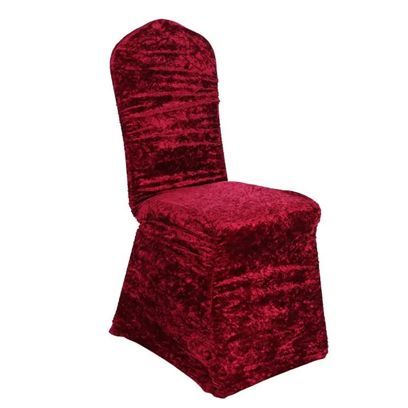 Royal Shirred Ruffled Wine Red Burgundy Polyester Crushed Velvet Chair Covers