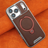 Étui de téléphone en cuir haut de gamme pour iPhone 17 avec support magnétique rotatif pour Apple 16, coque rigide en cuir électroplaqué avec support intégré