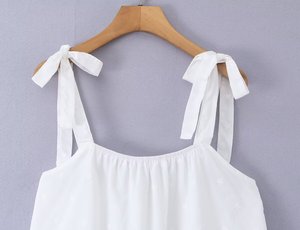 PB&ZA Vestido <span class=keywords><strong>de</strong></span> Playa Dulce <span class=keywords><strong>de</strong></span> Verano al por Mayor, Vestido <span class=keywords><strong>de</strong></span> Tirantes <span class=keywords><strong>de</strong></span> Encaje Blanco Atmosférico, Estilo Corto Sexy e Inocente - Product Image 4