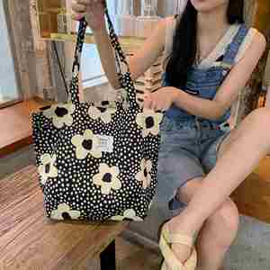 Hot Sale Flower Printed Tote Bag Reusable Drawstring <b>Shopping</b> Bag Large Capacity Cotton Tote Bags for Daily Work School Travel - Product Image 2