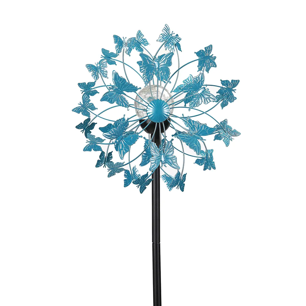 Top Grace Wholesale new arrive large garden outdoor Nordic Metal butterfly kinectic wind spinner with stand