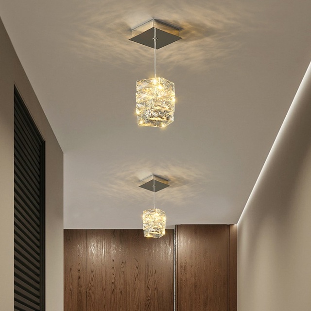Stainless Steel LED Pendant Light Bar Luxury Crystal Design for Bedroom Living Room Duplex Floor Model Decorative Pendant Light
